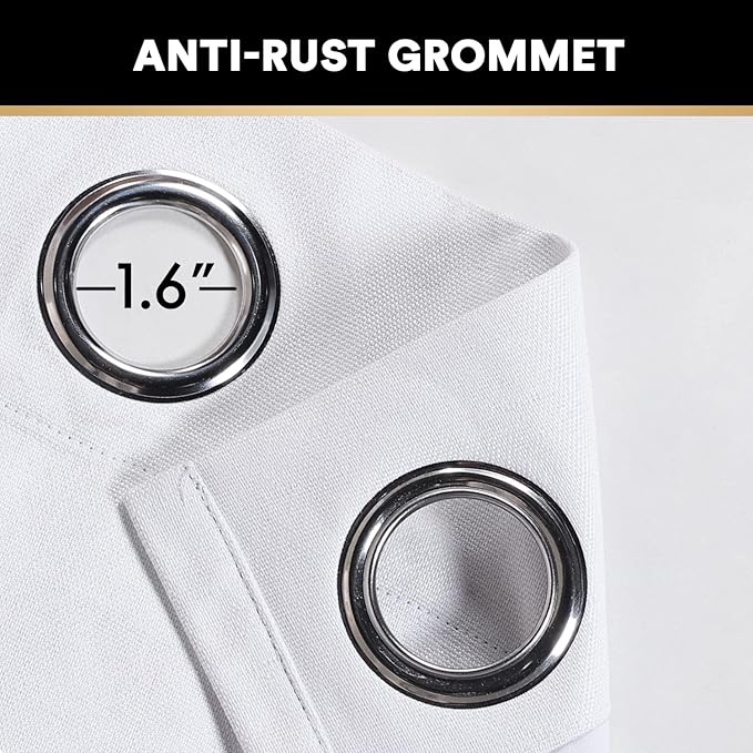 PrinceDeco 100% Blackout Curtains for Bedroom Blackout Linen Curtain for Sliding Glass Door Extra Wide Blackout Curtains Anti Rust Grommet Room Divider for Living Room,W100 X L108 Inch,Pure White