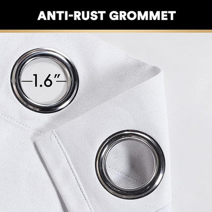 PrinceDeco 100% Blackout Curtains for Bedroom Blackout Linen Curtain for Sliding Glass Door Extra Wide Blackout Curtains Anti Rust Grommet Room Divider for Living Room,W100 X L108 Inch,Pure White