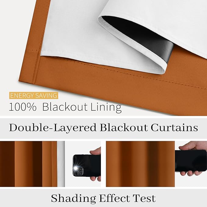 COSVIYA Grommet Brunt Orange 100% Blackout Curtains 63 inch - Image 3