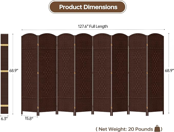 8 Panel Room Divider, 6 FT Wide Folding Screen Room Divider - Image 7