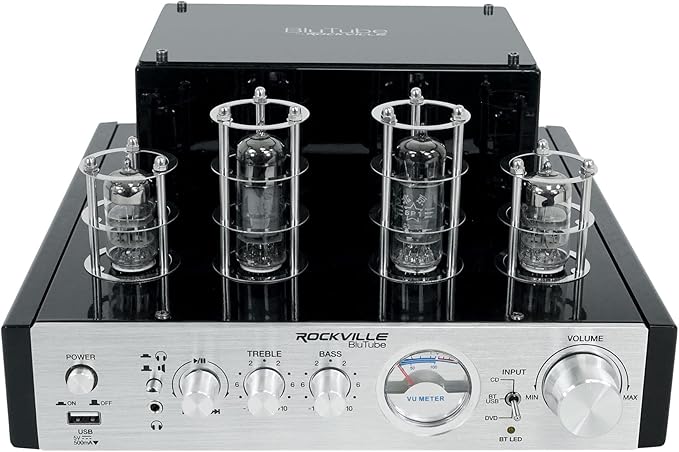 Rockville BluTube 70W Tube Amplifier Stereo Receiver, Bluetooth, EDR, Compact Design, Warm Sound, for Home Audio Enthusiasts