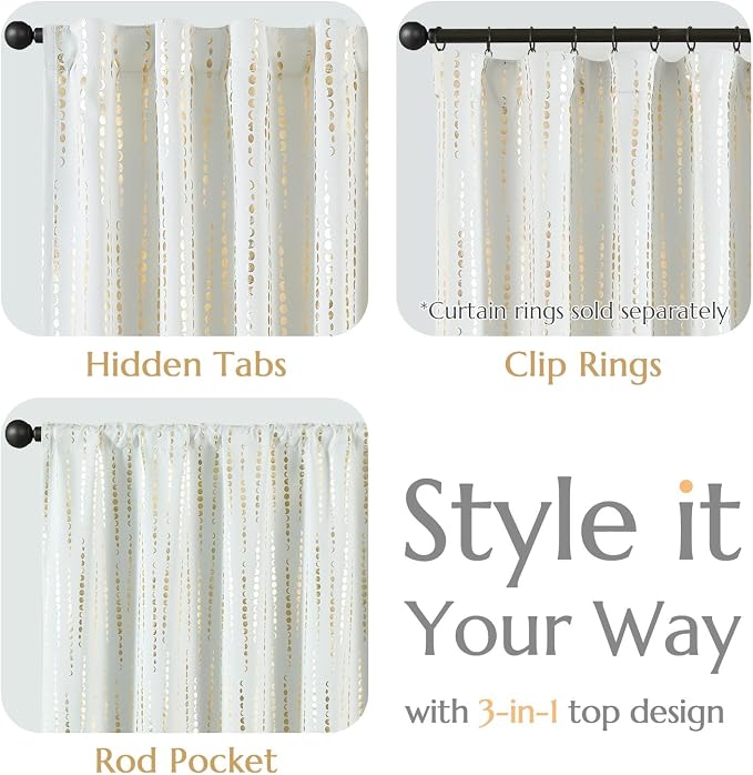 jinchan Boho Blackout Curtains 108 Inches Long Moon Phase Printed Drapes | Gold - Image 6