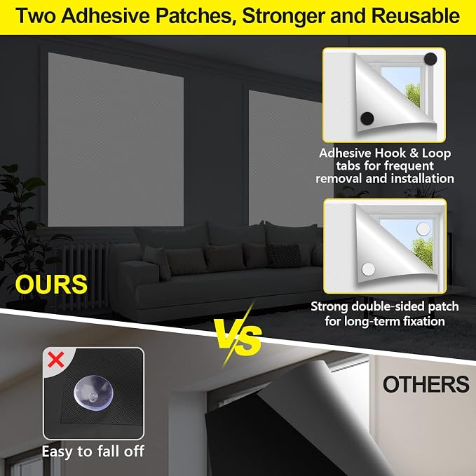 FADOTY 100% Blackout Curtains 2 Pack, No Drill, Sun Heat Light Blocker - Image 4