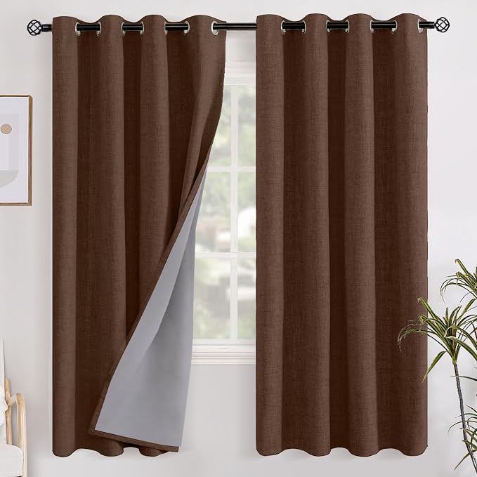 YoungsTex Brown Linen Blackout Curtains 72 Inch Length by YoungsTex
