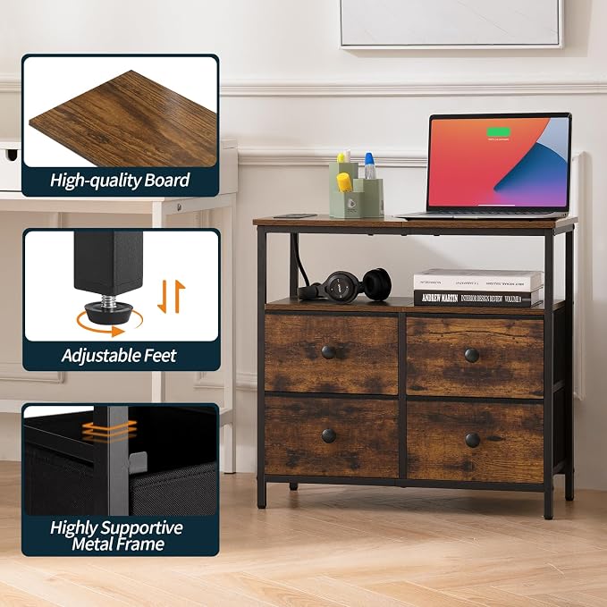 Yoobure Night Stand with Charge Station, Nightstand with 4 Drawers Bedside Table - Image 5