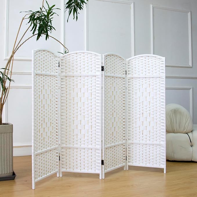 4 Panel Rattan Divider Short Room Partition Screen, Double Sided Folding Divider - Image 4