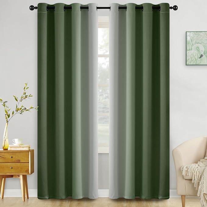 COSVIYA Grommet Room Darkening Ombre Sage Green Curtains W52xL84 inch | by COSVIYA