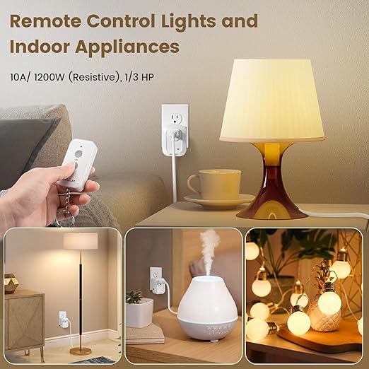 SURAIELEC Wireless Light Switch Remote Control Outlet, No Wiring Needed, 100ft RF Range, Pre-Programmed, Expandable Keychain Remote Switch Kit for Lamps, Fans, Christmas Trees, Small Appliances