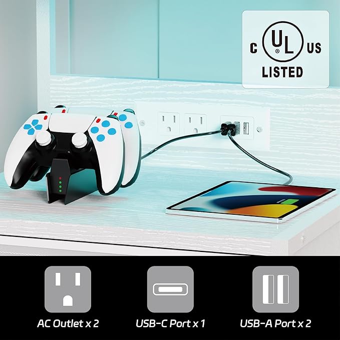 LED Night Stand with Charging Station Set of 2, 3 Fabric Drawer, End Side Table - Image 5