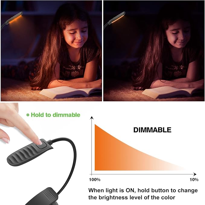 BIGMONAT Led Book Reading Light, Rechargeable Amber Book Night Light, Portable - Image 3