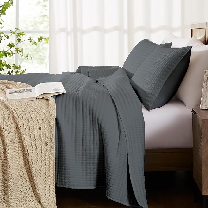 King Size Quilt-Lightweight Bedspreads Grey King Quilt Bedding Set | Soft - Image 3