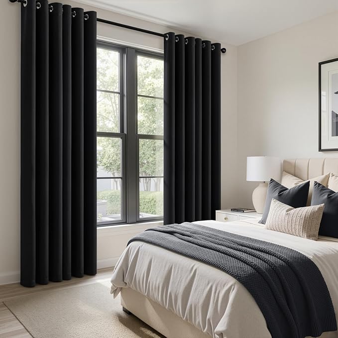 Black Blackout Curtains for Bedroom Living Room W40 x L84 Inch | 84 Inch Long - Image 6