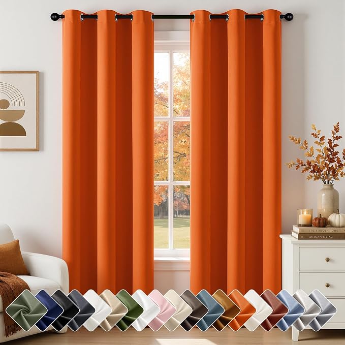 Fall Orange Blackout Curtains for Bedroom Living Room W40 x L84 Inch | 84 Inch by Woaboy