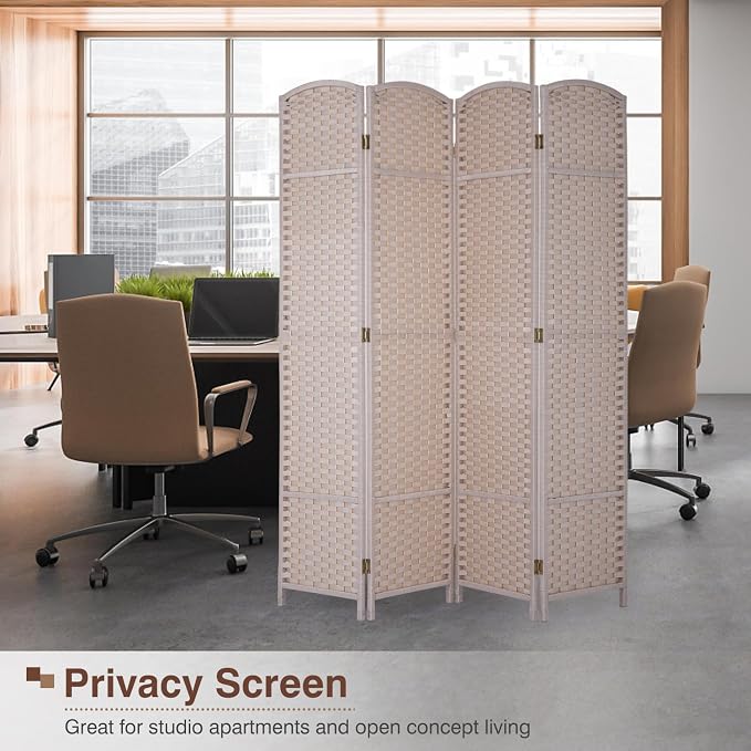 Room Divider 4 Panel 5.6 FT Tall Privacy Screen Waterproof Wood Frame Partition - Image 6