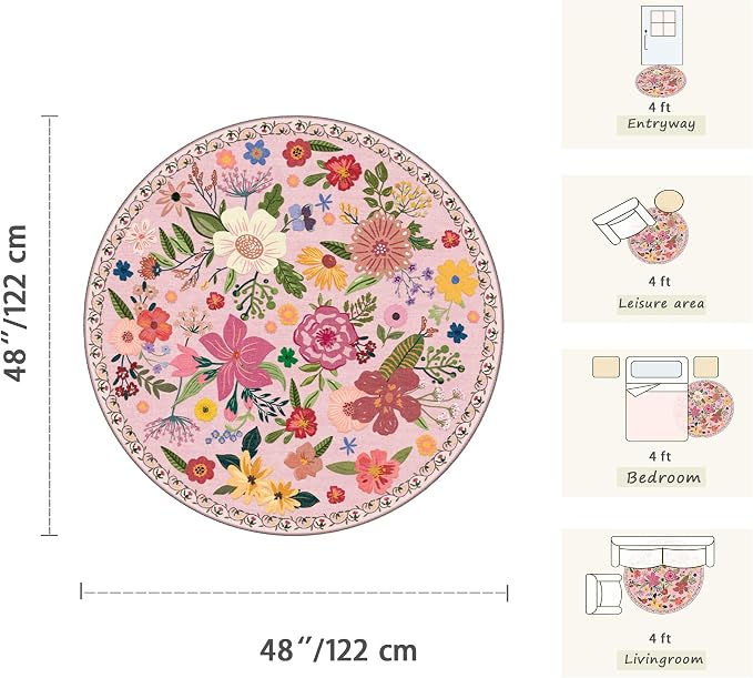Latte&Fog 4ft Pink Round Area Rug - Image 2