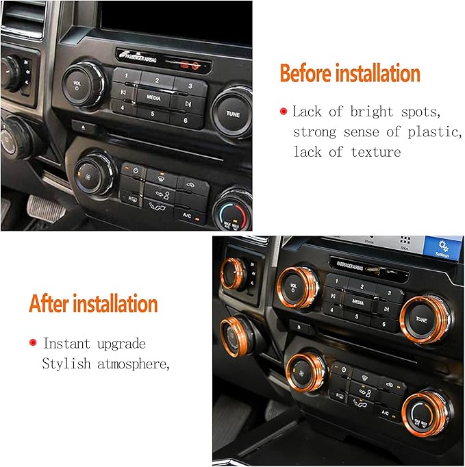Knob Cover for F150 AC Climate Control Switch/Trailer/4WD/VOL/Tune Button Interior Center Console Trim Accessories Compatible with Ford F150 XLT 2016 2017 2018 2019 (Orange 6 Pcs)