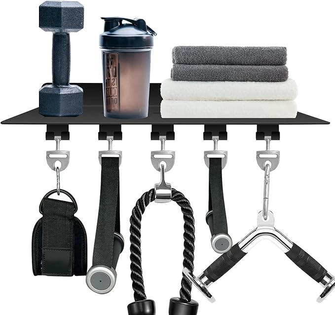 RIMLUFE fit for Tonal Accessories Shelf Organizer Gym Storage Rack Wall Shelves with Hooks, Floating Shelves Black Gym Equipment Storage Wall Decor for Home Gym T Lock Adapter Organizing