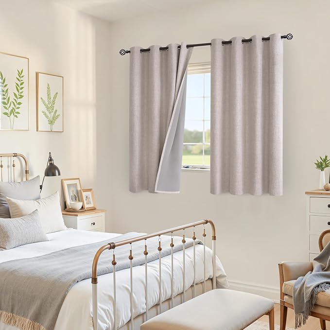 YoungsTex Short Linen Blackout Curtains 45 Inches Length, Grommet Thermal - Image 3