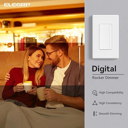 ELEGRP Dimmer Switch, Digital Dimmer Light Switch for LED Lights 150W, INC/HAL 450W, Single Pole LED Dimmer Switch, Needs Neutral Wire, Wall Plate Included, UL Listed, 10 Pack, Matte White