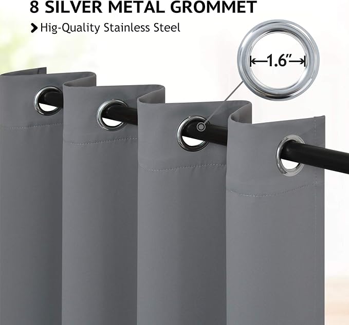 COSVIYA Grommet Blackout Room Darkening Grey/Gray Curtains 72 inch Length | - Image 2