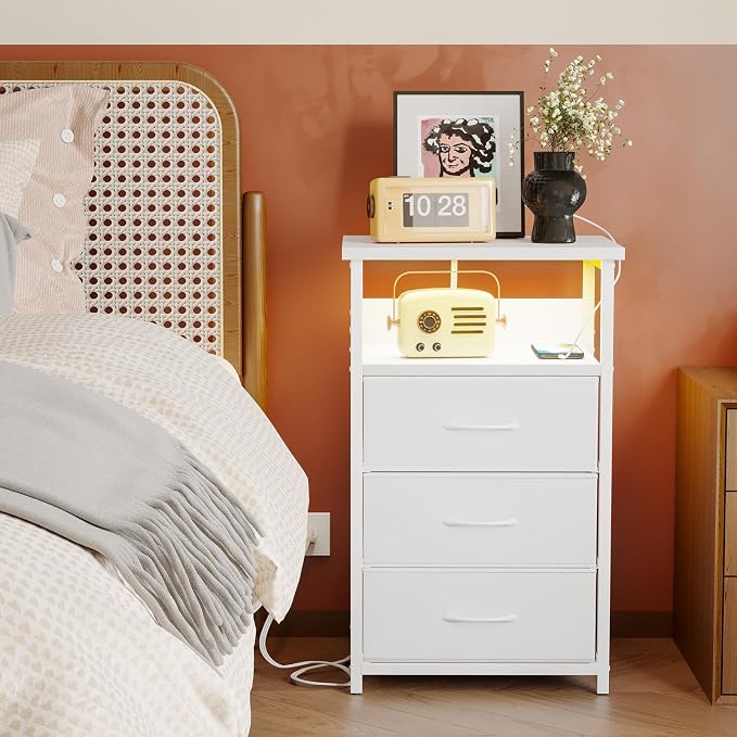 Fixwal Night Stand with 3 Drawers, built-in bedside charger, 2 AC outlets & 2 - Image 8