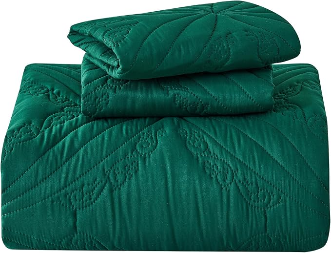 Kingnex Oversized King Bedspreads 128x120 Ultrasonic Quilted Forest Green | - Image 7