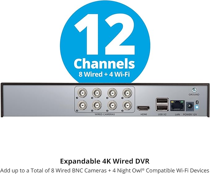 Night Owl 2-Way Audio 12 Channel 4K DVR with Customizable Storage (no HD Included) - Add up to 12 Total Devices