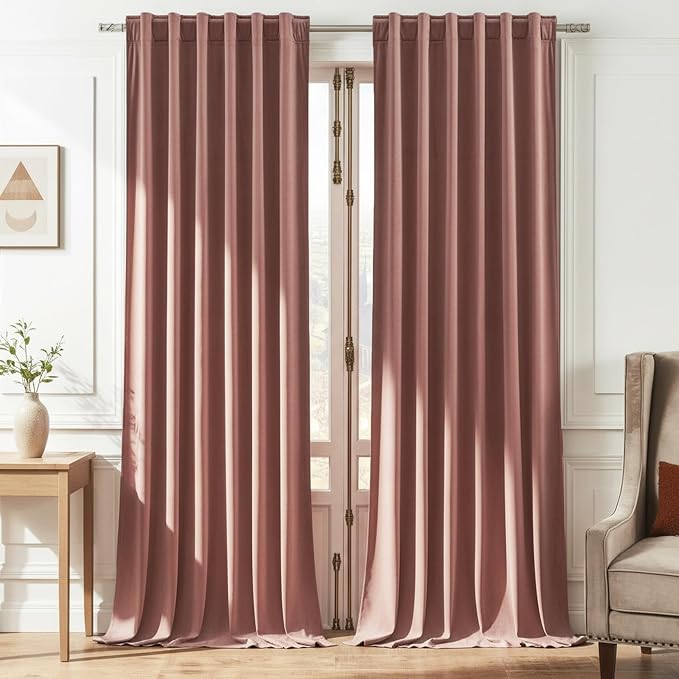 Timeper Wild Rose Pink Velvet Curtains 120 inches 2 Panels, Light Blocking by Timeper