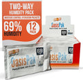 OasisPak 69% RH Two-Way Humidity Control Packs (12 Pack) - 67 Gram Packs | Maintain Humidty, Freshness, Flavors & Aromas | Salt-Free, Leak-Proof Moisture Absorbers for Storage Cases & Containers