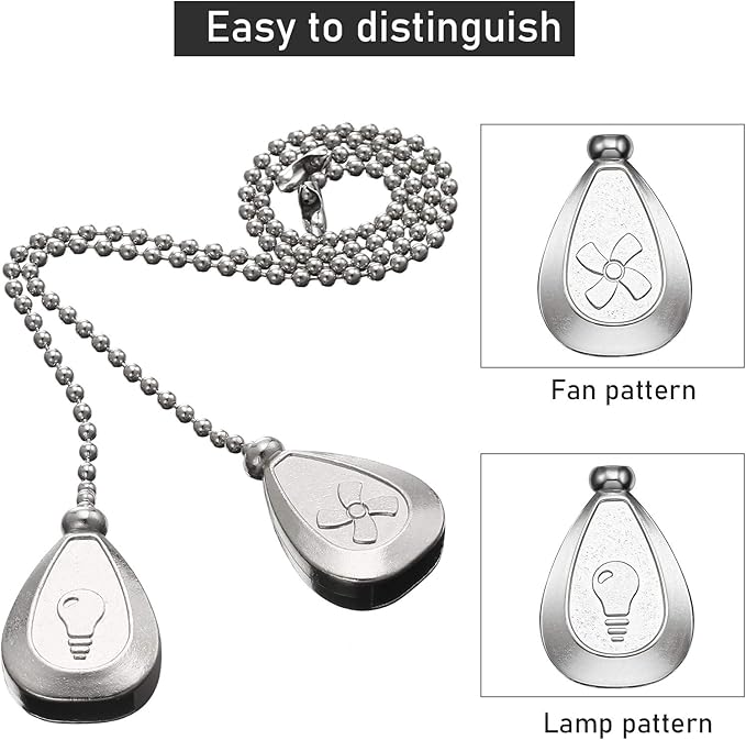 Patelai 4 Pieces Ceiling Fan Pull Chain Extender Ornament 12 Inch Ceiling Pull Chain Extension Classic Drop Shaped Pendant Beaded Ball Cord for Fan light lamp decorative with Connector(Silver)