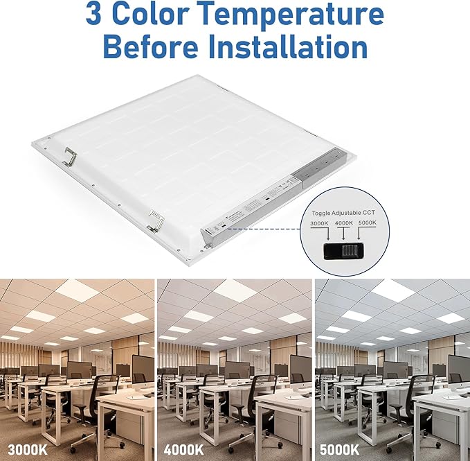 CycevSun 4-Pack 2x2 LED Flat Panel Light Drop Ceiling, 0-10V Dimmable, 40W, 4400LM, 3CCT 3000K/4000K/5000K Selectable, 100-277V, ETL Listed, 5-Year Service
