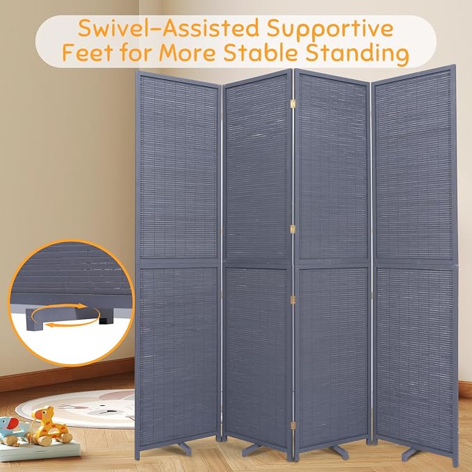 Bamboo Mesh Woven Room Divider 5.6FT, 4 Panel Folding Privacy Screen, Folding - Image 6