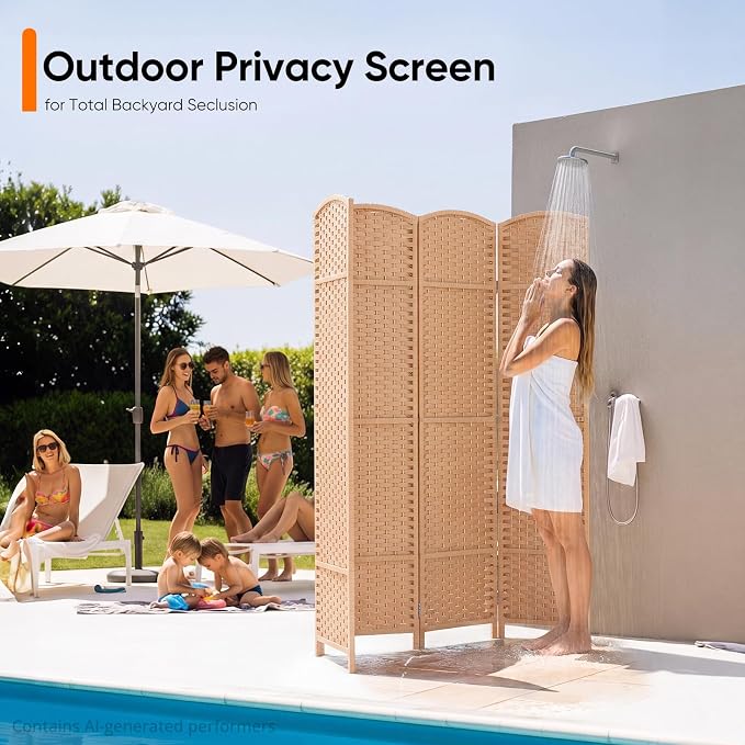 Outdoor Privacy Screen 4-Panel Folding Room Divider Space Partition | 67"H 64"W - Image 7