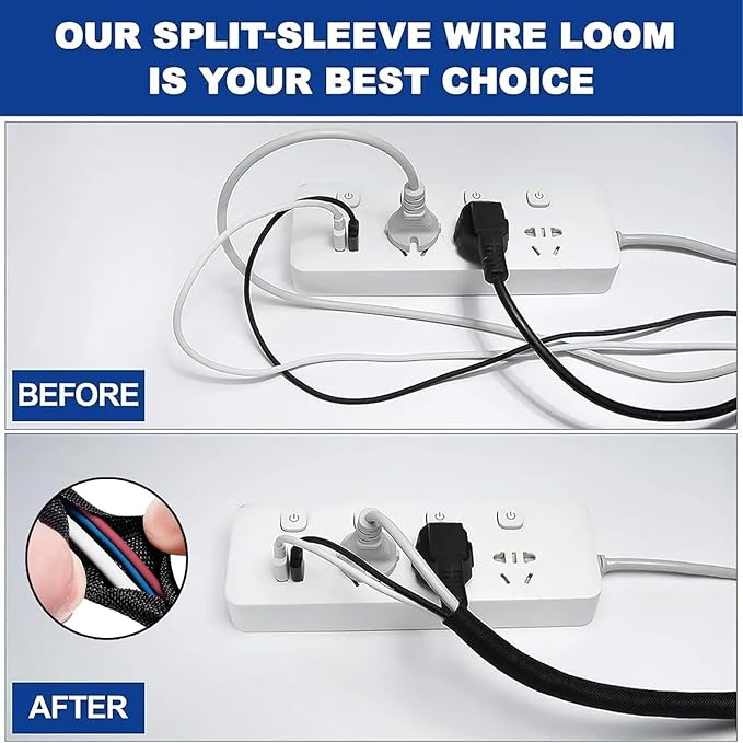GBSCLOVER Wire Cord Protector Wire Loom Tubing, 25ft - 1 inch Cable Sleeve Split Sleeving for USB Cable，Computer Electrical Wire Power Cord Audio Video Cable Black