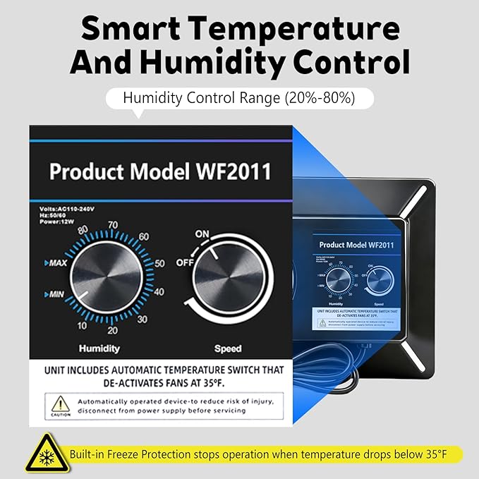 Pewoaoa 220 CFM Crawlspace Vent Fan, With Humidistat, Crawlspace Fans, For Moisture Reduction, Radon Mitigation, Freeze Protection, Ideal for Basement, Attic, Crawl Space Fan Vent(Air Out)