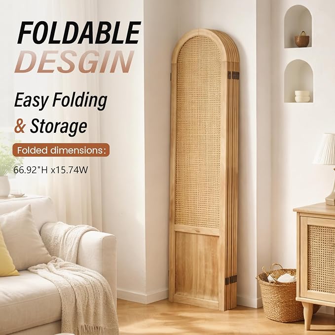 6 Panel Rattan Room Divider Screen, Boho Folding Privacy Screen | Decorative - Image 7