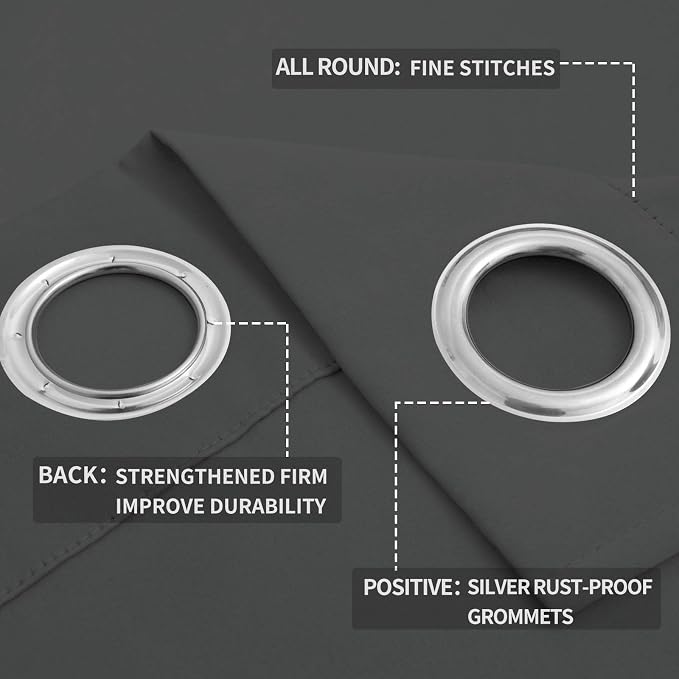 Easy-Going Thermal Grommet Blackout Curtains, 2 Panels 52x63 in, Noise Reduction - Image 4