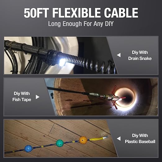 Teslong 50FT Sewer Camera, Dual Lens Borescope with Light, 4.3" HD Drain Plumbing Endoscope Inspection Camera, Home Waterproof Flexible in Wall Cam Pipe Tools, Snake Scope for Air Duct HVAC