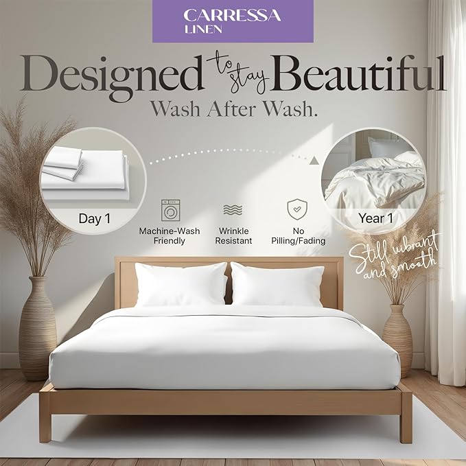 Carressa Linen 100% Egyptian Cotton King Size Sheets Set - 600 Thread Count Egyptian Cotton Queen Sheets King Size (4 PC, Beach Sand), Soft, Cooling, 16" Deep Pocket Sateen Weave Luxury Bed Sheet Set