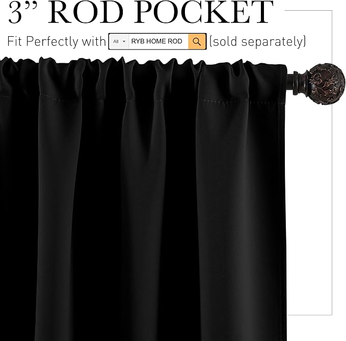 RYB HOME Short Blackout Privacy Curtains 30 inch Long - Image 2
