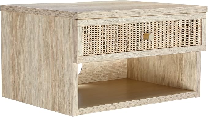 Nathan James Jackson Wall Mounted Rattan Floating Bedroom Nightstand - Image 6