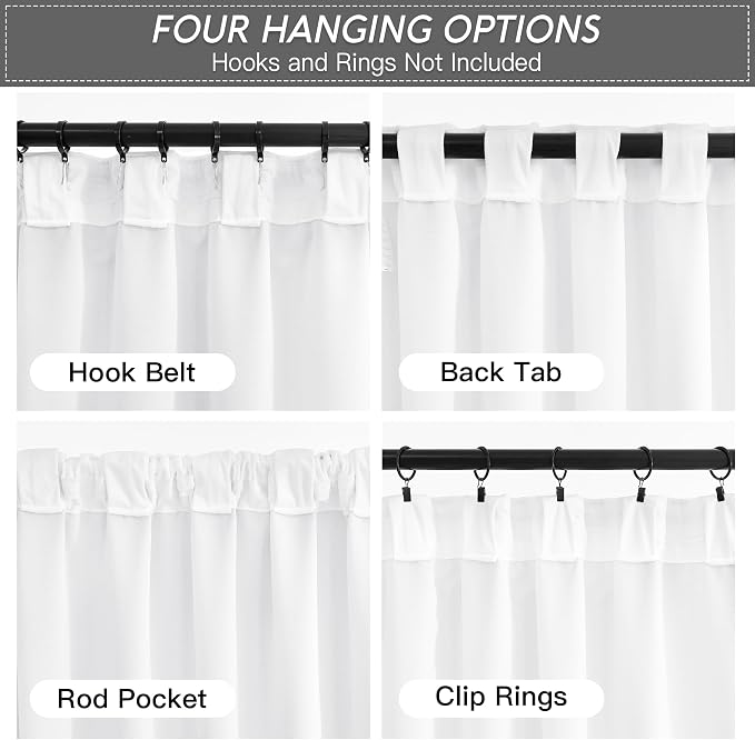 RYB HOME White Velvet Curtains 84 inch, 2 Layers Room Darkening Window Curtains - Image 2