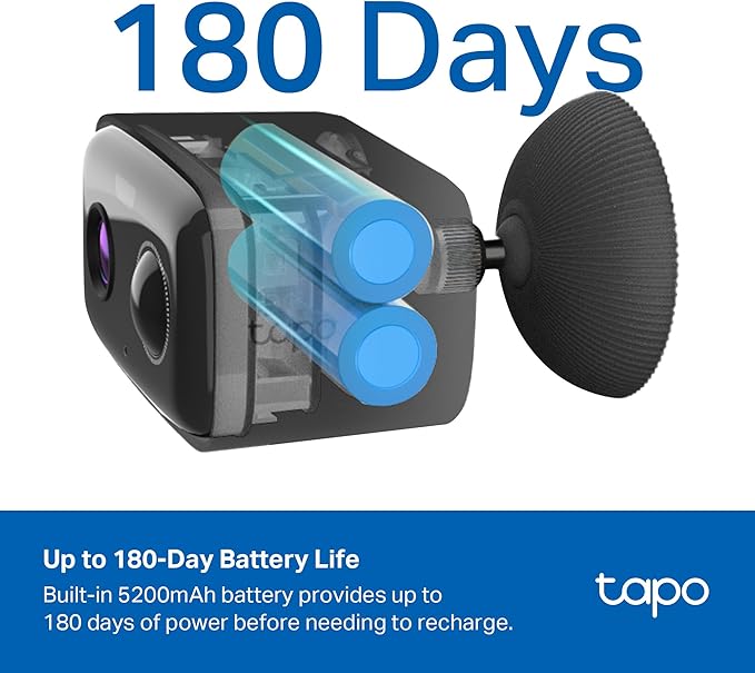 Tapo 1080p Outdoor Wireless Security Camera - Up to 180-Day Battery, Person Detection, Color Night Vision, Subscription-Free Local Storage or Optional Cloud, Works with Alexa & Google Assistant, C401