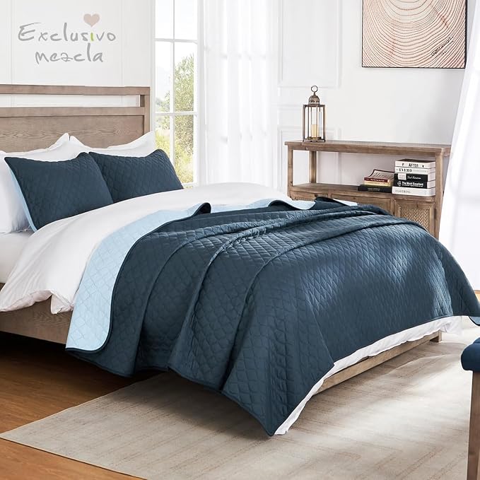 Exclusivo Mezcla Reversible Full Queen Quilt Bedding Set, Soft Microfiber - Image 2