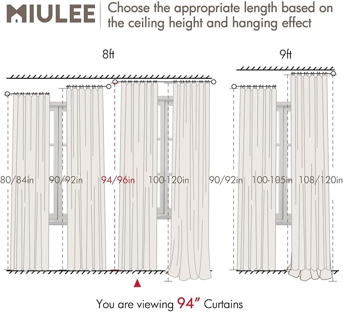 MIULEE 100% Blackout Back Tab Pleat Linen Curtains 50" Wx94 L, Birch | 2 Panels - Image 7