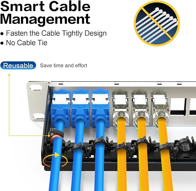 PBAEGAV 24 Port Patch Panel Blank UTP/STP 1U 19“ Keystone Patch Panel with Cable Management and Support Bar Compatible with LC/SC/ST/FC/USB/HDMI Keystone Jack(24 Port)
