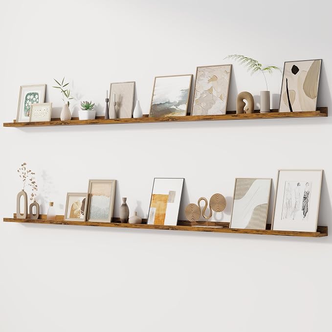 Floating Picture Ledge Shelves for Wall Set of 2, 72 Inches Picture Ledge Shelf by FunMemories