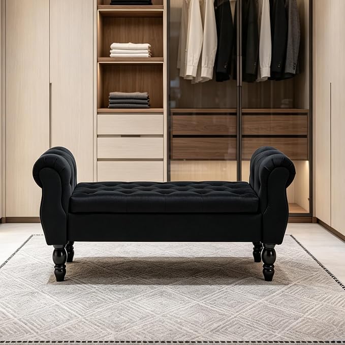 47.6" Storage Bench for End of Bed Bedroom, Velvet Ottoman Bench - Image 8