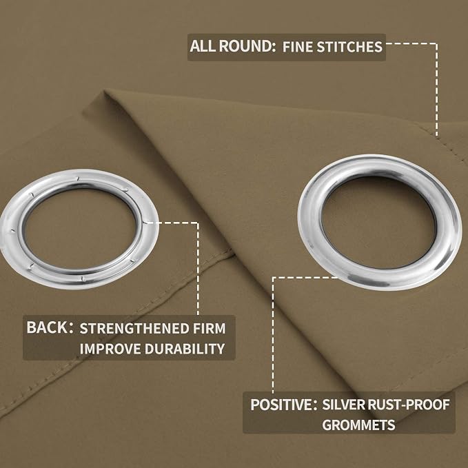 Easy-Going Thermal Grommet Blackout Curtains, 2 Panels 52x96 in, Tan | Machine - Image 4