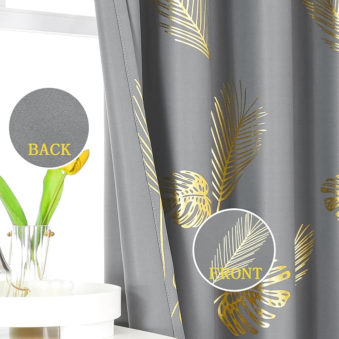 Foil Print Gold Palm Tree Curtains Blackout Curtains 96 Length Energy Saving - Image 3